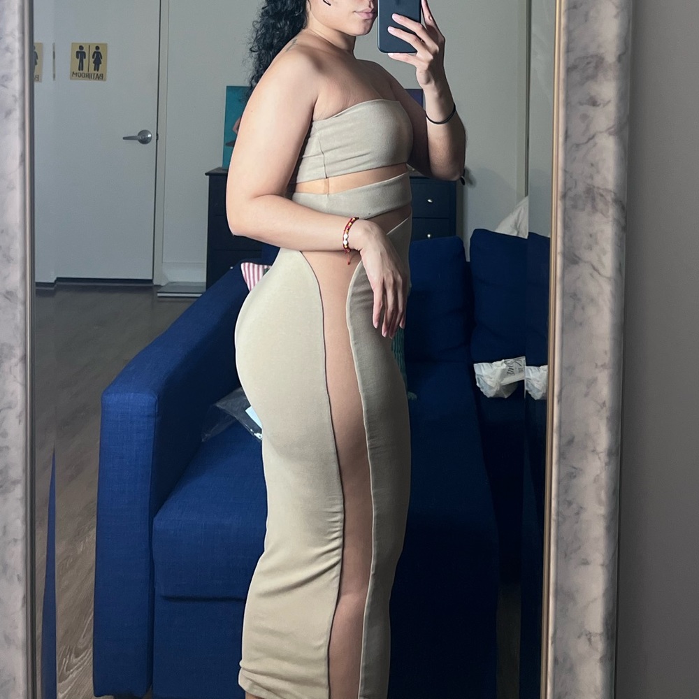 JLuxeLabel beige unpredictable midi dress - Picture 3 of 4